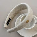 Korean Fuzzy Headband – Soft Plush Hairband with Gold Logo