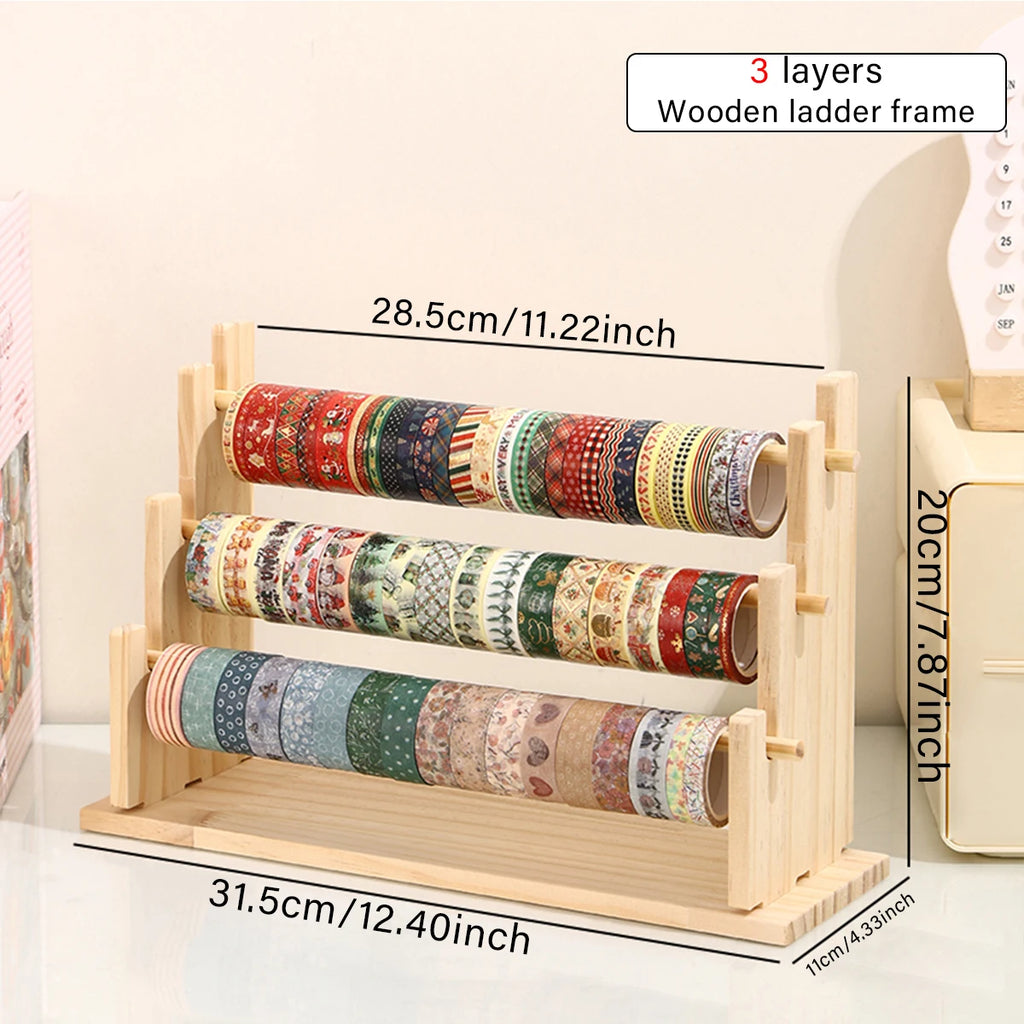 1pc multifunctional wooden tape and sticker storage rack suitable for necklace organizer for office desktop storage display rack Oasis Select 3layers-yellow