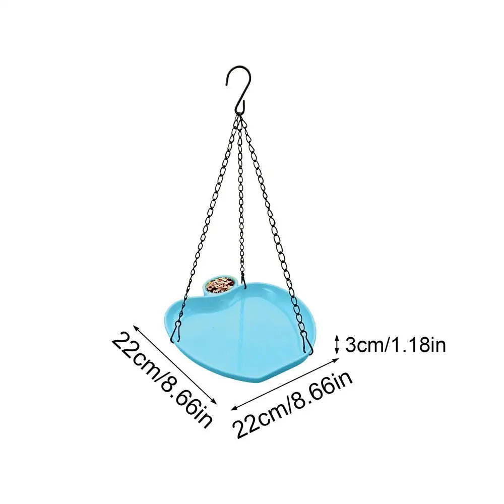 Bird Feeder Hanging Bird Feeding Tray with Fountain Outdoor Bird Drinking Bird Tray with Hook Chain for Garden bird Supplies Oasis Select Light Blue