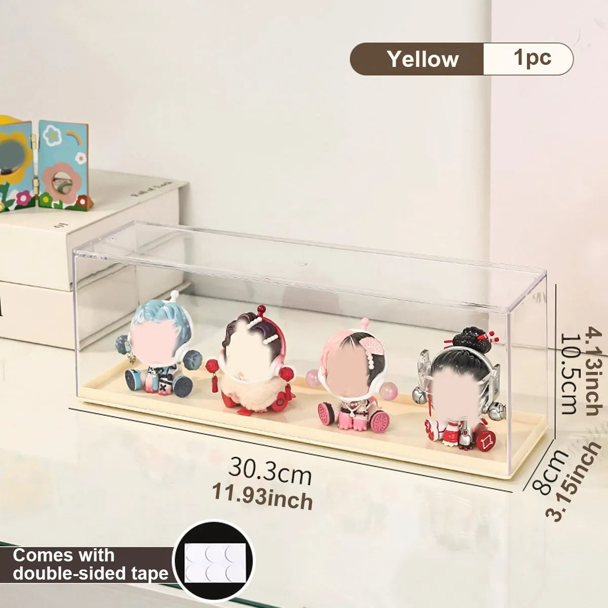 Transparent doll display cabinet, dust-proof storage box for collectibles, doll and doll display rack, stackable storage box Oasis Select Yellow