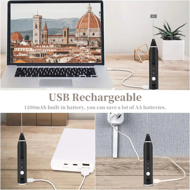 USB Electrical Milk Frothers Electric Handheld Blender with Mini Coffee Maker Whisk Mixer for Coffee Cappuccino Cream Foamer Oasis Select