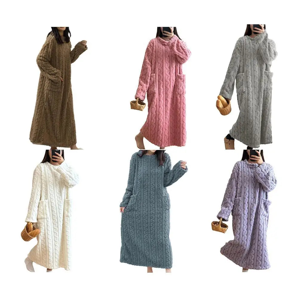 Women's Flannel Nightgown – Long Sleeve Warm Fleece Night Dress
