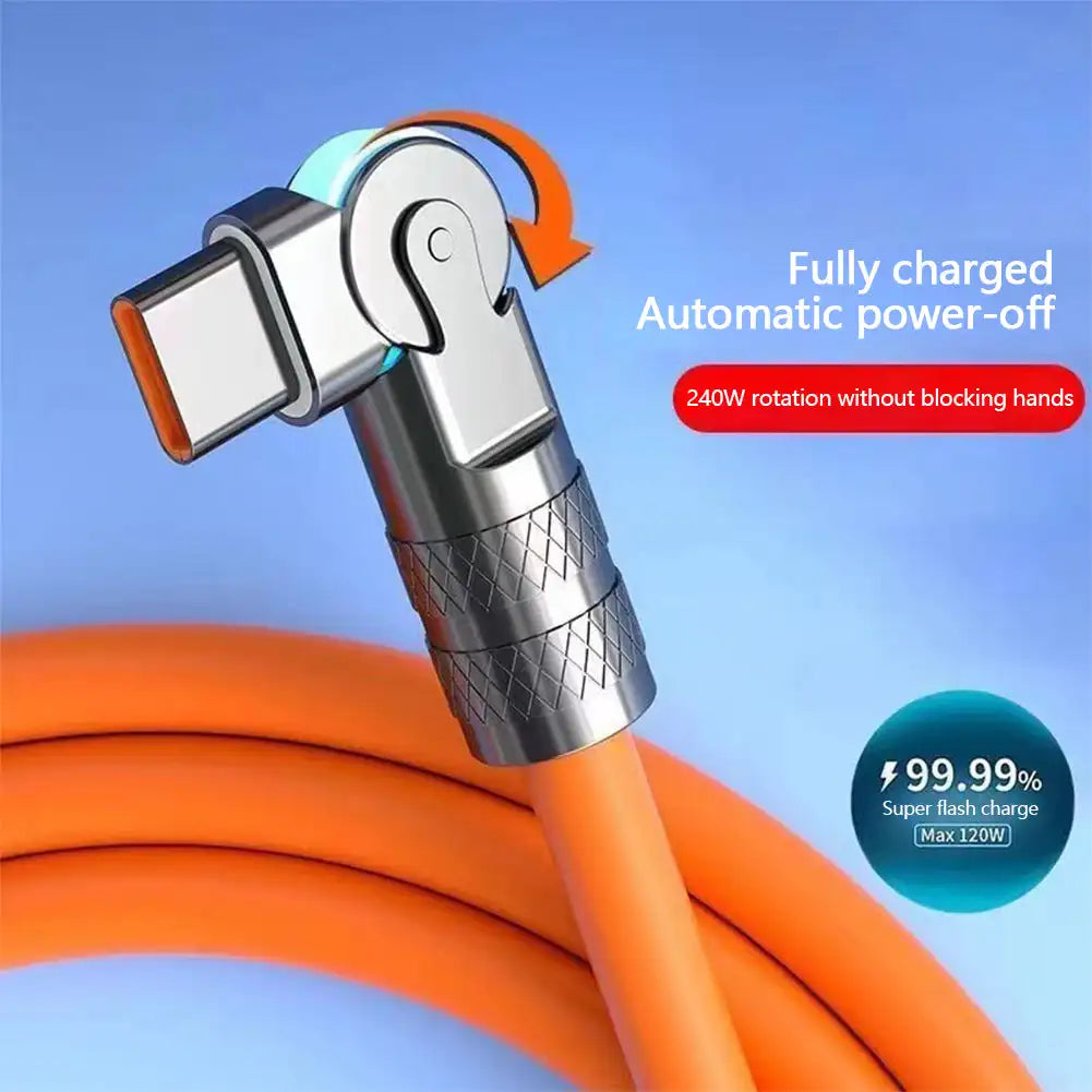 120W 6A USB-C Fast Charging Cable | 180° Rotating Silicone