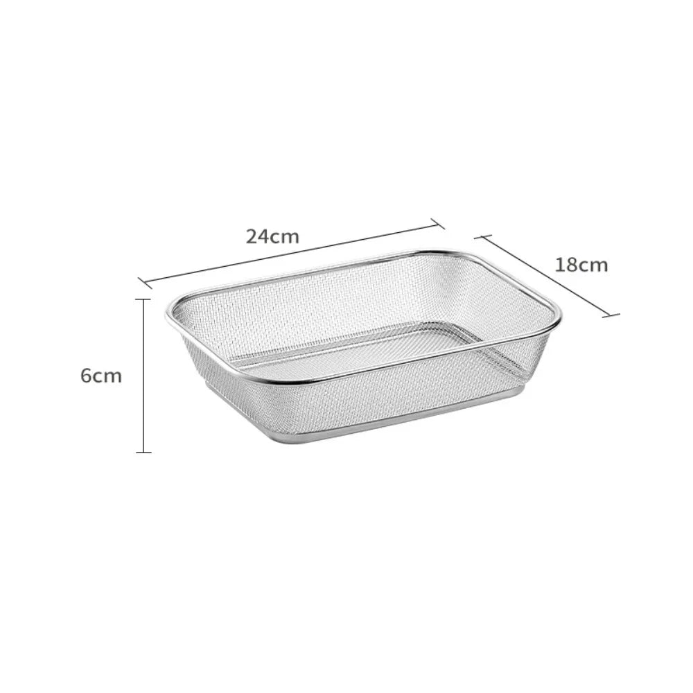 Simple Square Drain Basket Stainless Steel Hollow Out Rice Washing Basin Thickened Kitchen Storage Basket Oasis Select M
