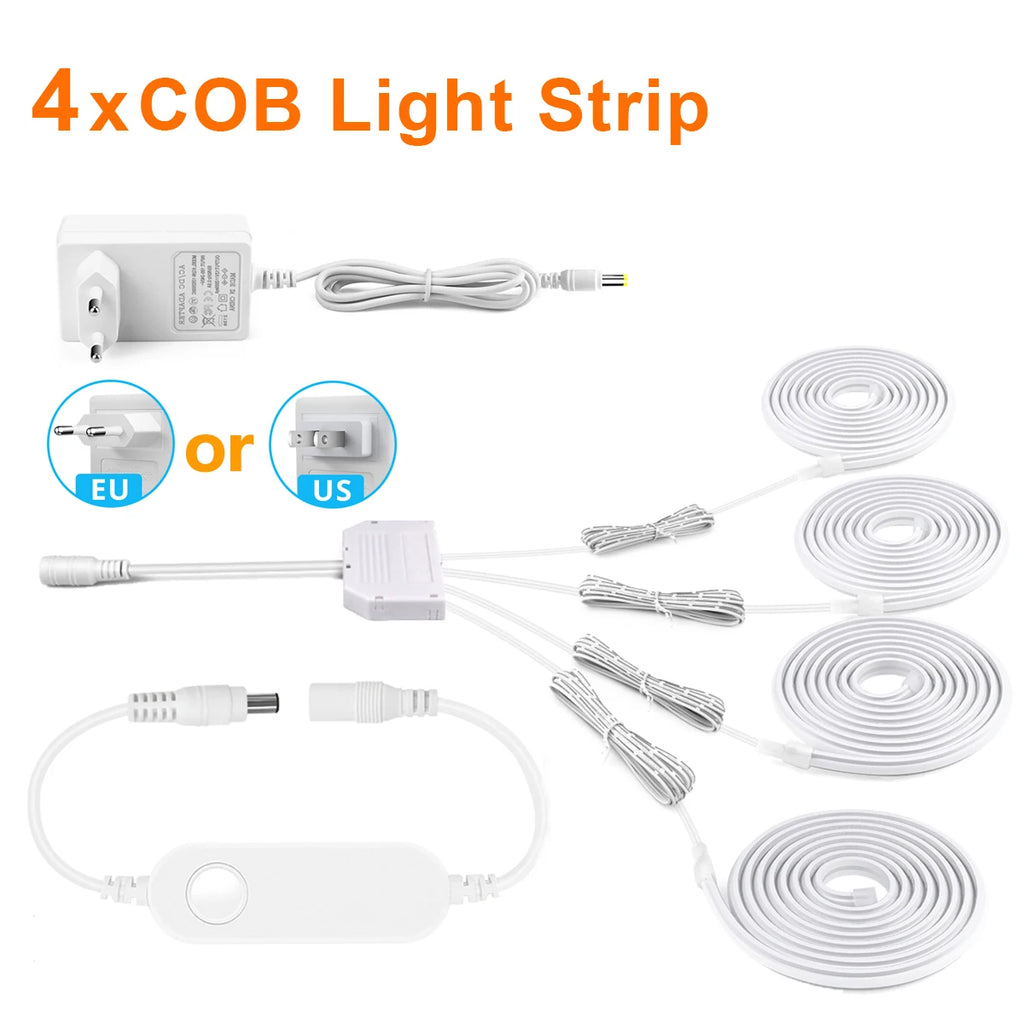 Tuya Smart Home 2/4/6pcs Kit 1M 2M Neon LED Strip Wall Decor Light WIFI APP Control Dimmable 24V COB Neon Adhesive Closet Lamp Oasis Select 4pcs Neon LED Strip 1M Natural White|EU Plug