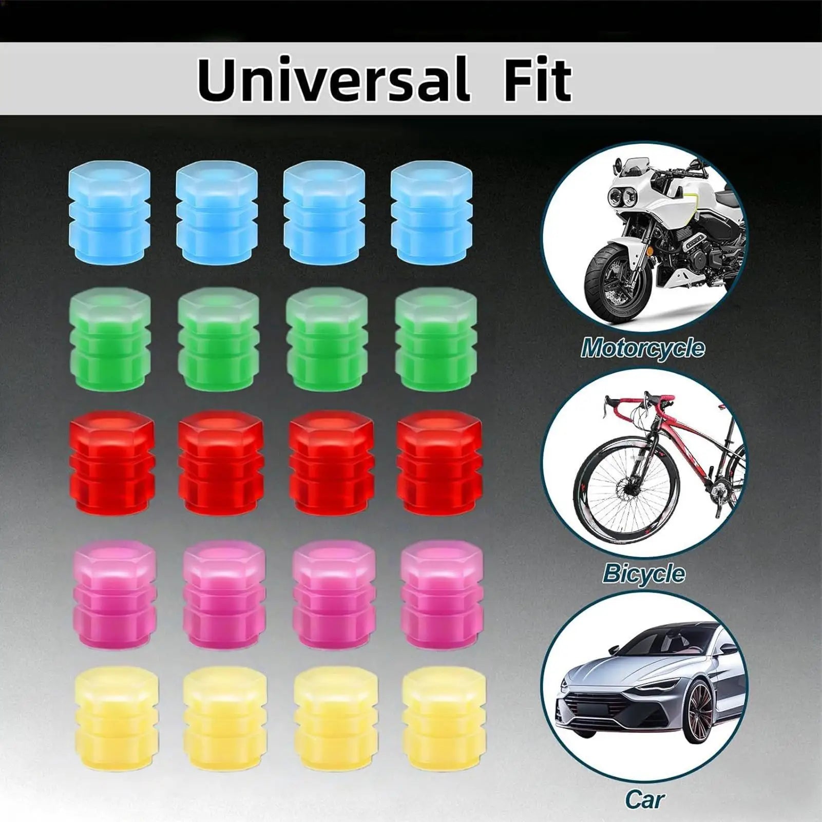 Fluorescent Night Glowing Valve Caps Luminous Valve Caps Night Glowing Decor Motorcycle Bicycle Wheel Hub Valve Stem Cap Oasis Select