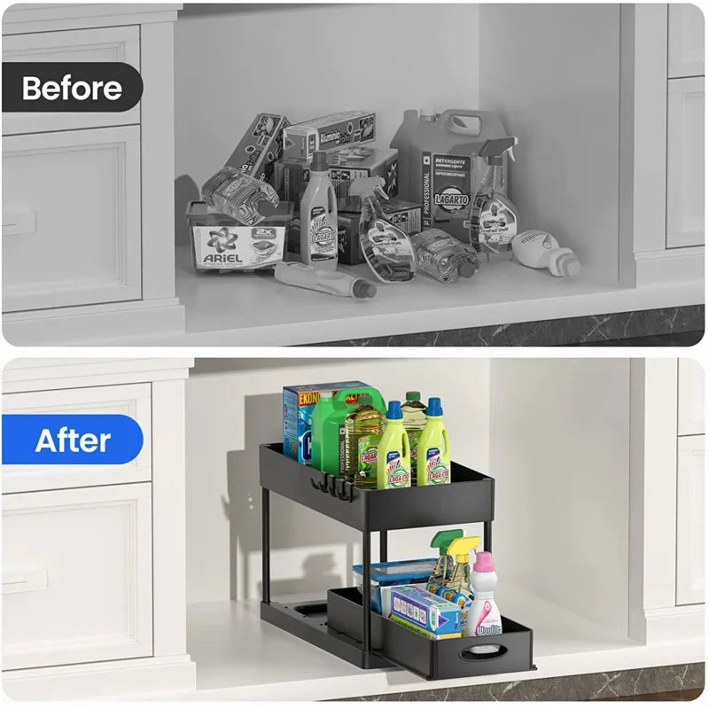 2 Tier Under Sink Organizer For Bathroom Kitchen Storage Sliding Drawer Pull Out Under Sink Cabinet Organizers Kitchen Organizer Oasis Select