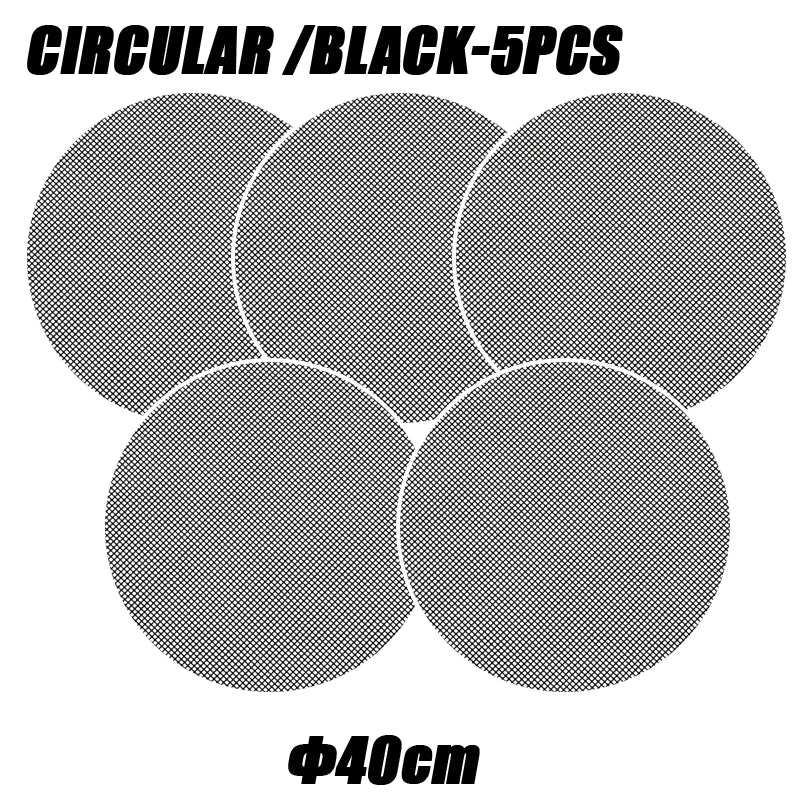 50PCS Non-Stick High Temperature Resistant BBQ Grid Pad Barbecue Mesh Reusable Easily Cleaned Cooking Pads Baking Grill Tool Oasis Select Circular-Black-5PCS