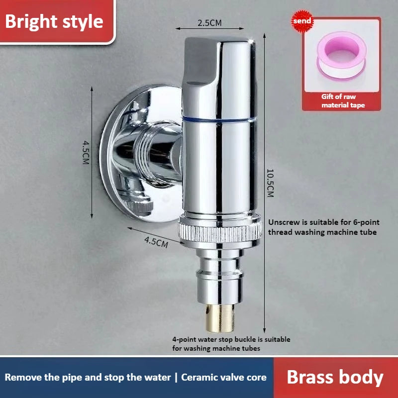 DN15/DN20 Brass 4/6-point Water Stop Washing Machine Faucet Quick Opening Angle Valve Wall Mounted Stop Clamp Triangle Oasis Select Bright color