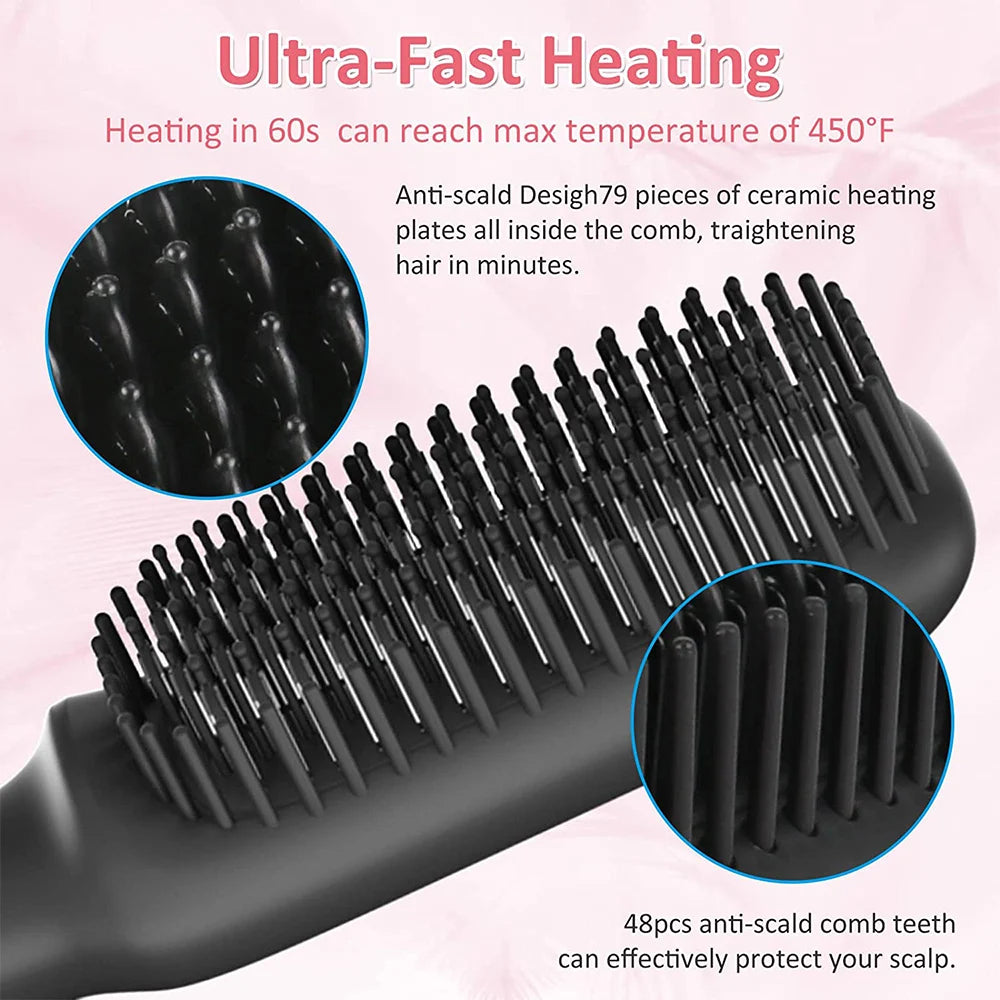URGGU Ceramic Hair Straightener Brush | 12 Temps, Anti-Scald
