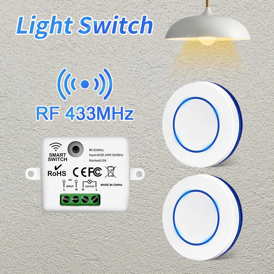 Mini Round Button Wall Switch RF 433MHz Wireless Light Switch 100-240V 10A Relay Receiver Remote Control for Home LED Light Oasis Select