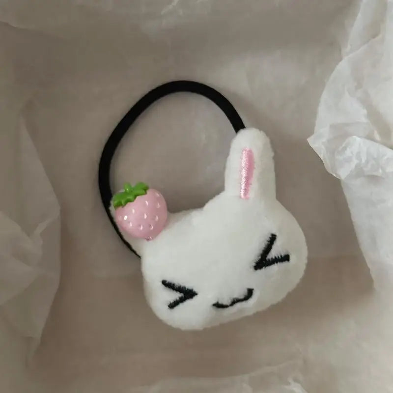 Strawberry Plush Bunny Hair Scrunchie | Elastic Ponytail Tie Hair Scrunchie Oasis Select