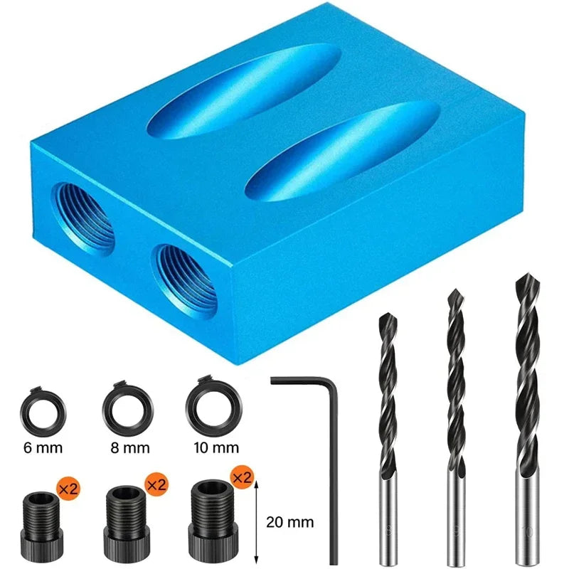 Woodworking Oblique Pocket Hole Locator Jig Kit 15 Degree Angle Drill Guide Set Hole Puncher DIY Carpentry Tools Drill Bits Oasis Select