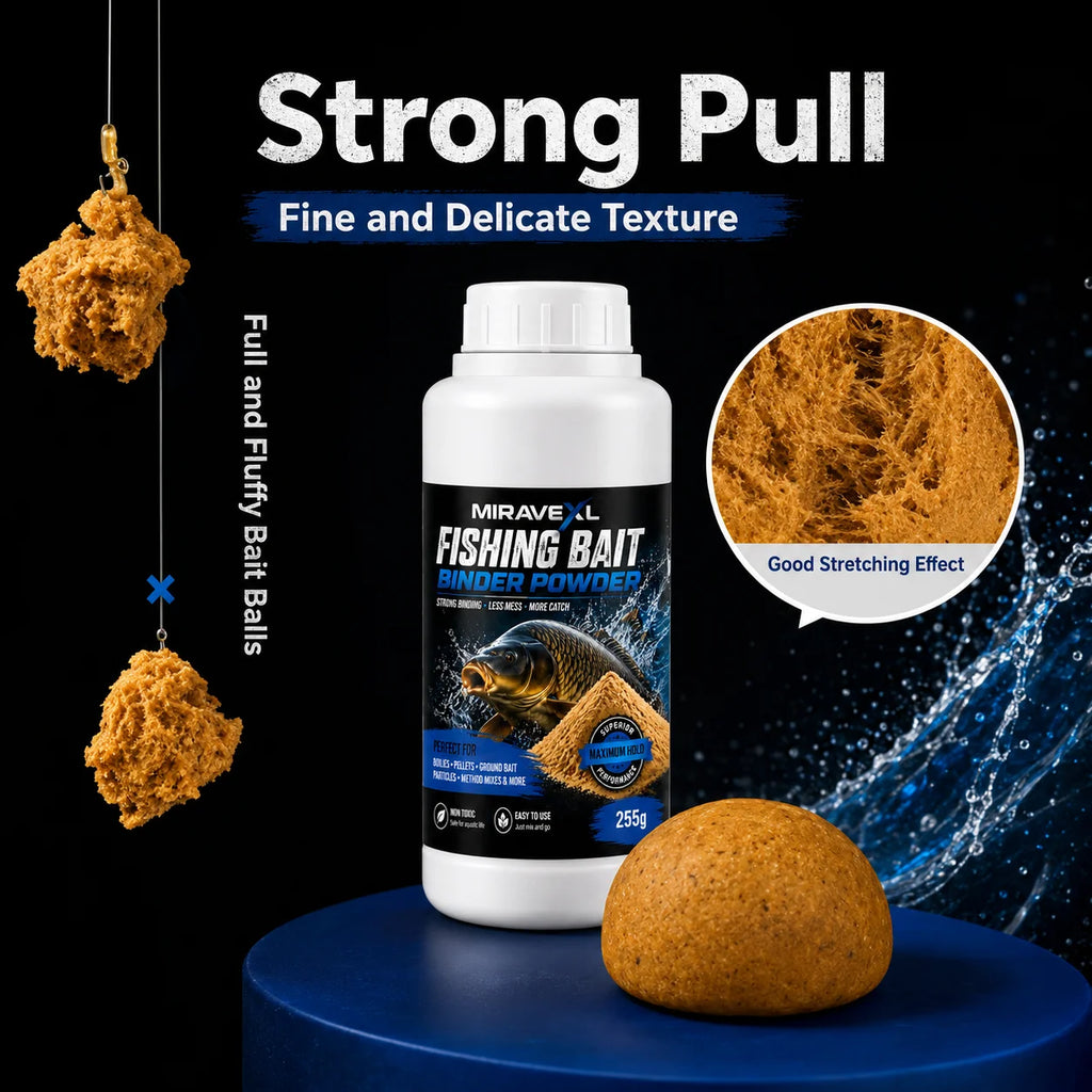 MIRAVEXL Fishing Bait Binder Powder255g Strong Binding Less Mess Maximum Catch Perfect for Boilies Pellets Ground Bait Particles Oasis Select
