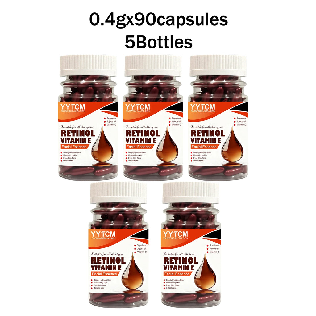 Retinol Vitamin E Deep Moisturizing Capsule Essence, Hydrates, Firms, and Smooths Skin, Contains Plant-Based Squalane, Vitamin C, Deep Moisturizing and Brightening Skin Essence (0.4Gx30 Capsules)/Pack-1 Pack Oasis Select 5 Bottles 90 Capsules