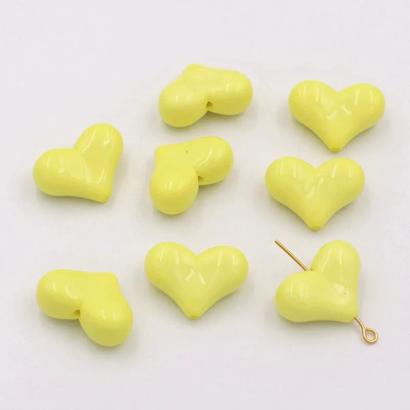 20pcs 16x22mm Acrylic Heart Shape Spacer Beads with 2mm Hole for Keychain Earrings Necklace Jewelry Pens Making Craft DIY Oasis Select Lemon yellow