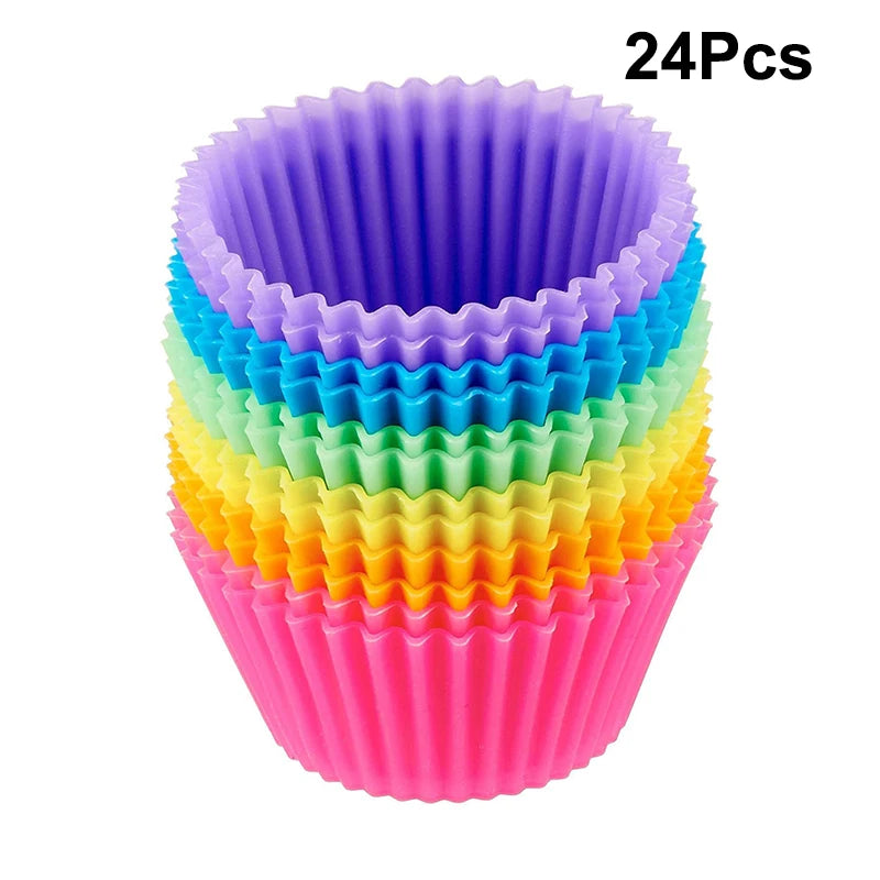 12/24Pcs Silicone Cake Mold Round Shape Muffin Cupcake Baking Molds Pudding Jelly Cup Pastry Home Kitchen Bakeware BPA Free Oasis Select 24Pcs colorful