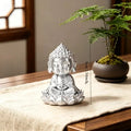 Retro Miniature Meditation Buddha Figurines Zen Style Statues Meditating Buddha Ornaments for Home Tea Room and Meditation Decor Oasis Select Lotus Buddha Silver 9x7.2x7.5cm