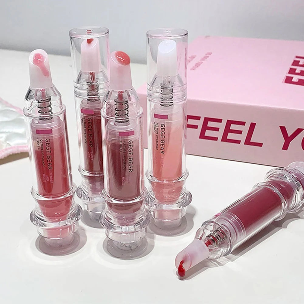 Plumping Lip Gloss Syringe Shape Hydrating Glass Water Shine Lip Oil Non-sticky Moisturizing Nude Pink Lip Tint Oasis Select