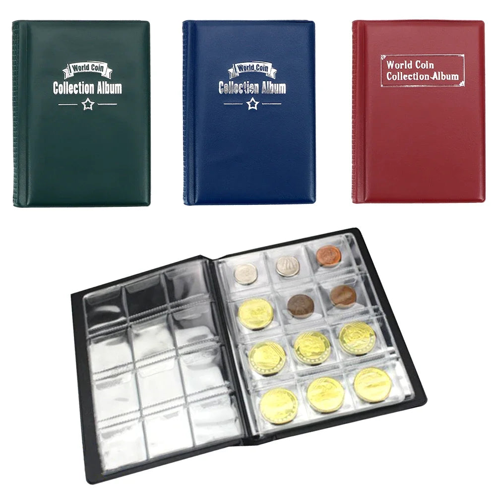 HWZXYXGS 120/60 Pockets Artificial PU Leather Coins Collection Album Book Collecting Money Organizer Storage Bags PVC Film Oasis Select