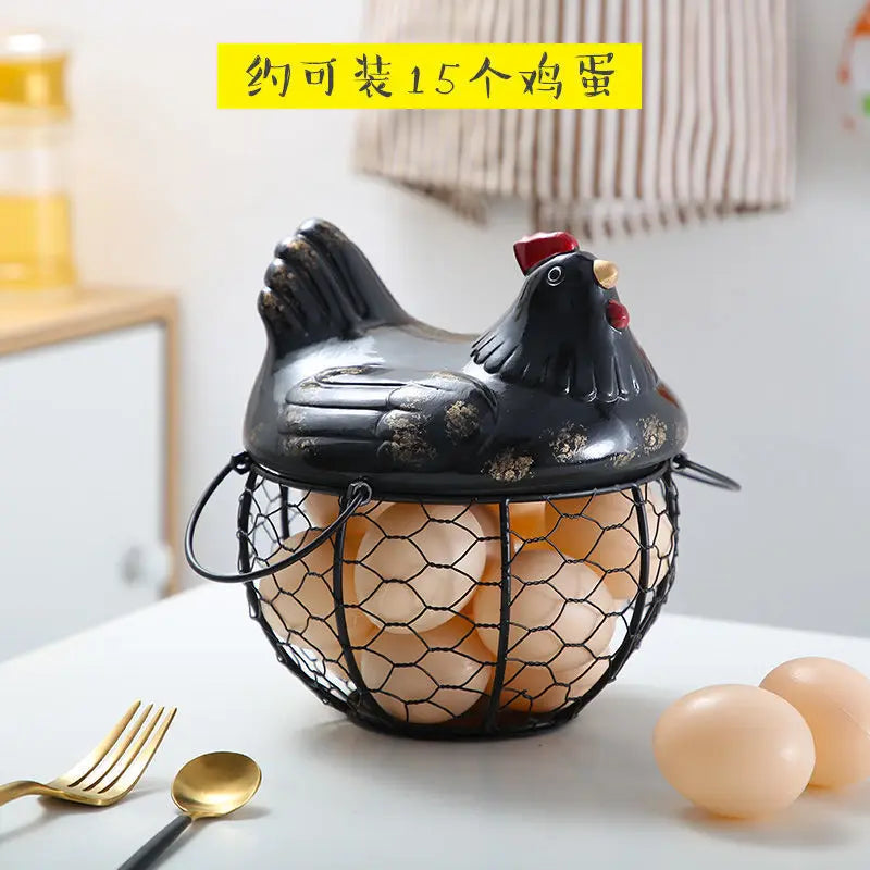 Ceramic Egg Baskets Fruit Baskets Sundries Blue Ceramic Kitchen Shelves Creative Storage Iron Woven Baskets Ironwork Storage Oasis Select S black