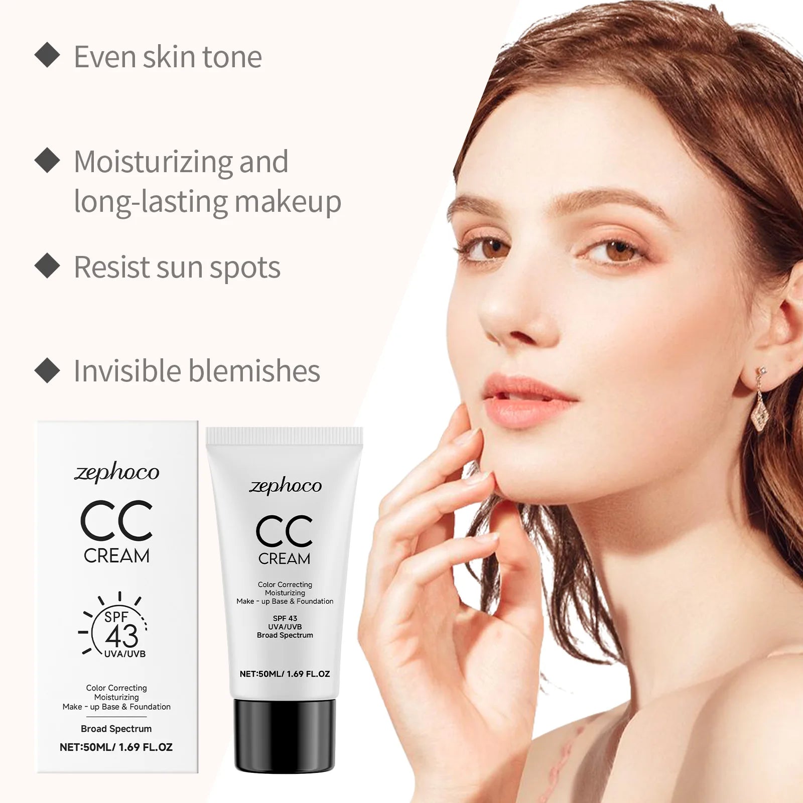 CC Cream Hydrating Foundation Liquid Spf43 Even Skin Tone Brightening Lightweight Moisturizer Long-Lasting Natural Finish Makeup Oasis Select