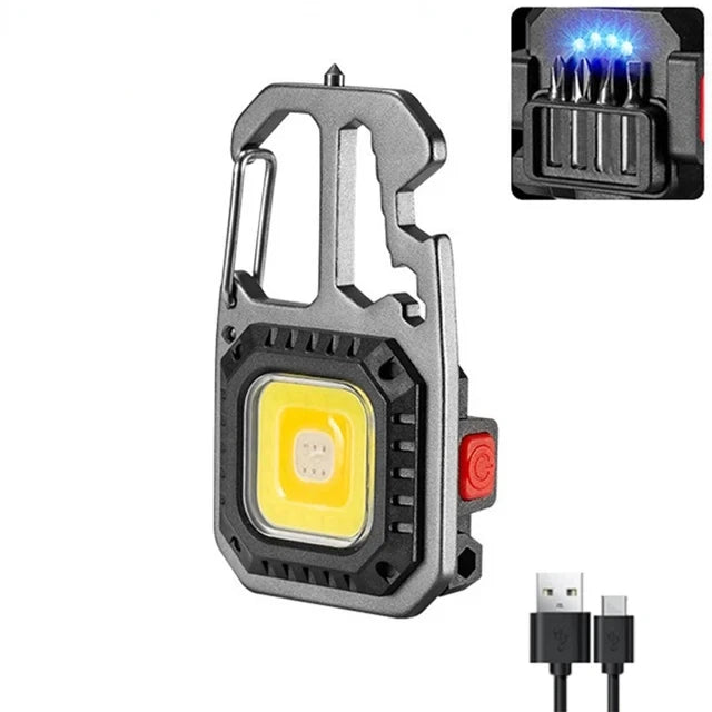 Mini COB Keychain Flashlight Protable Work Light USB Rechargeable Pocket Torch Outdoor Camping Fishing Emergency Lamp Oasis Select Grey