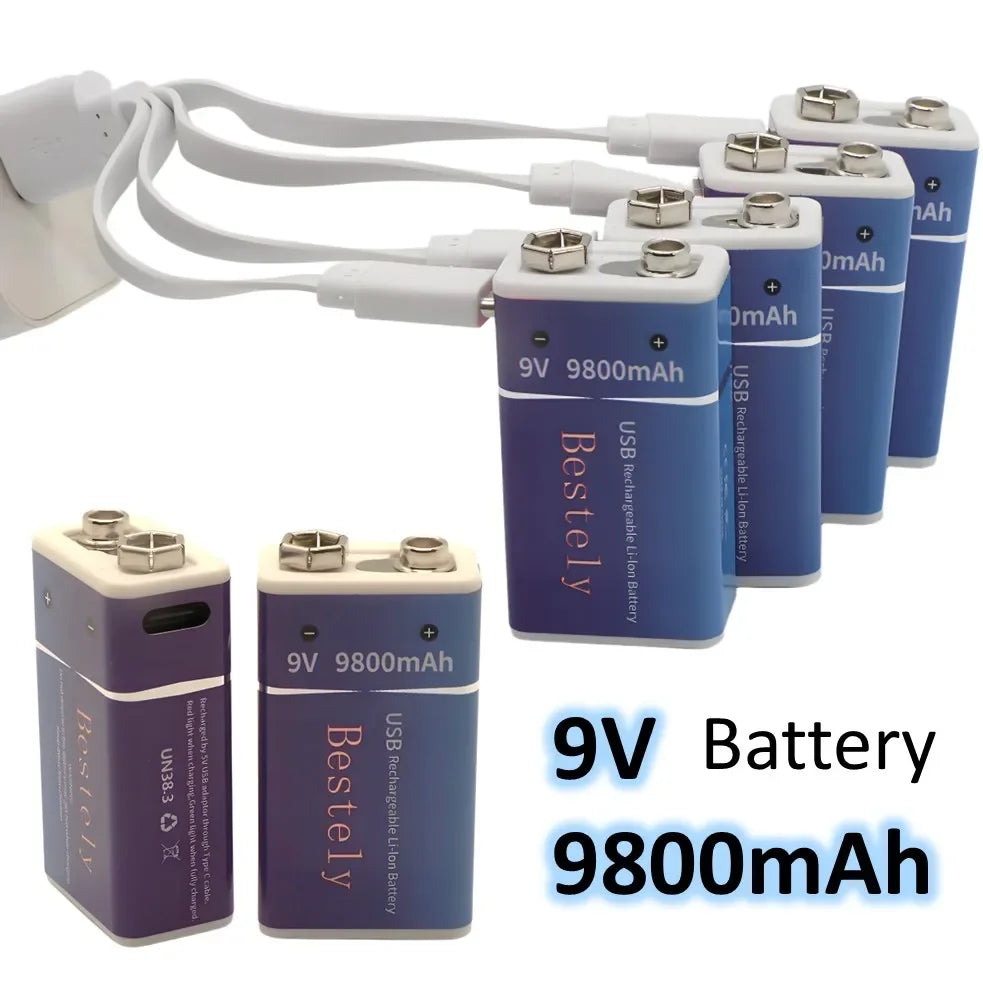 9V Rechargeable Li-ion Battery 9800mAh PP3 6F22 6LR61 006P USB Charging For Smoke Detector Alarm Microphone Toy Oasis Select