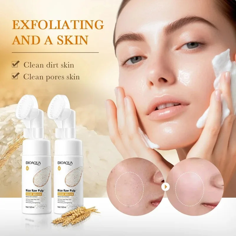 BIOAOUA Rice Puree Foaming Cleanser 120ml | Mousse & Brush Foaming Facial Cleanser Oasis Select