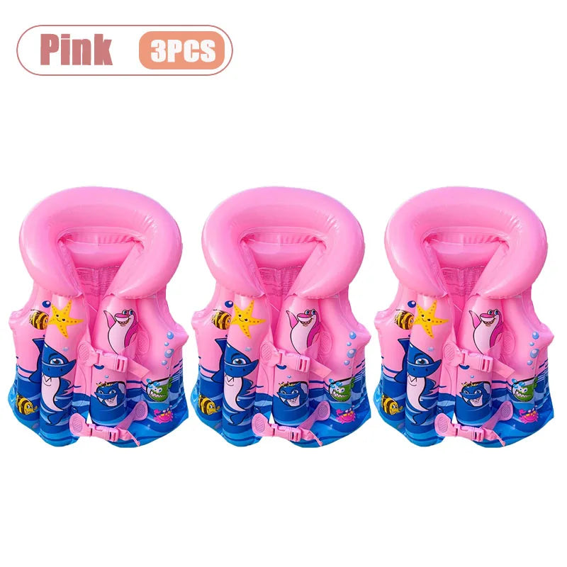1-5PCS Thickened Kids Life Jacket Inflatable Swim Vest Toddler Floatie PVC Swimming Buoyancy Aid for Pool Beach Oasis Select Pink-3PCS XL