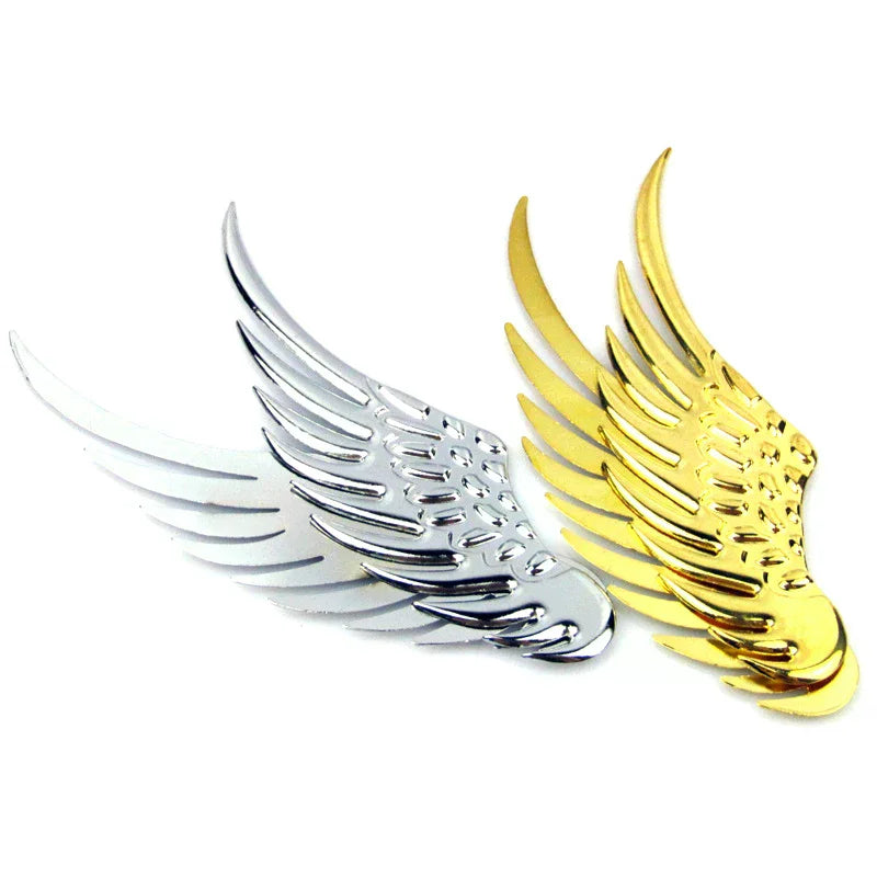 1pair Car Auto Motorcycle Body Sticker 3D Eagle Angel Wings Badge Style ABS Decals Silver/Gold Exterior Accessories Oasis Select