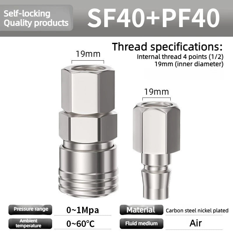 Pneumatic Fitting C Type Self-locking Quick Coupling Connector Coupler SP PP SM PM SH PH SF PF 10 20 30 40 For Air Compressor Oasis Select SF40 and PF40 Self locking