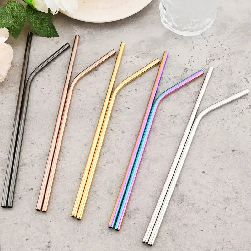 Color Metal Stainless Steel Straw Portable Set Bar Beverage Milk Tea Juice Eco Friendly Straw Kitchen Supplies Oasis Select