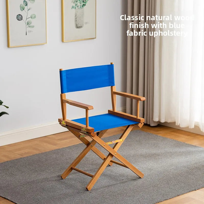 Beech director chair portable solid wood folding chair outdoor leisure chair makeup chair outdoor sketch chair bar chair fishing Oasis Select blue cloth C