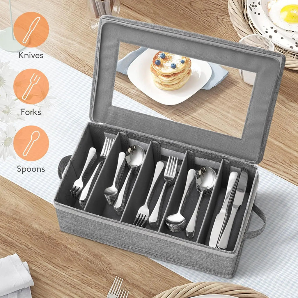 5-Compartment Flatware Organizer with Zipper Lid | Cutlery Box