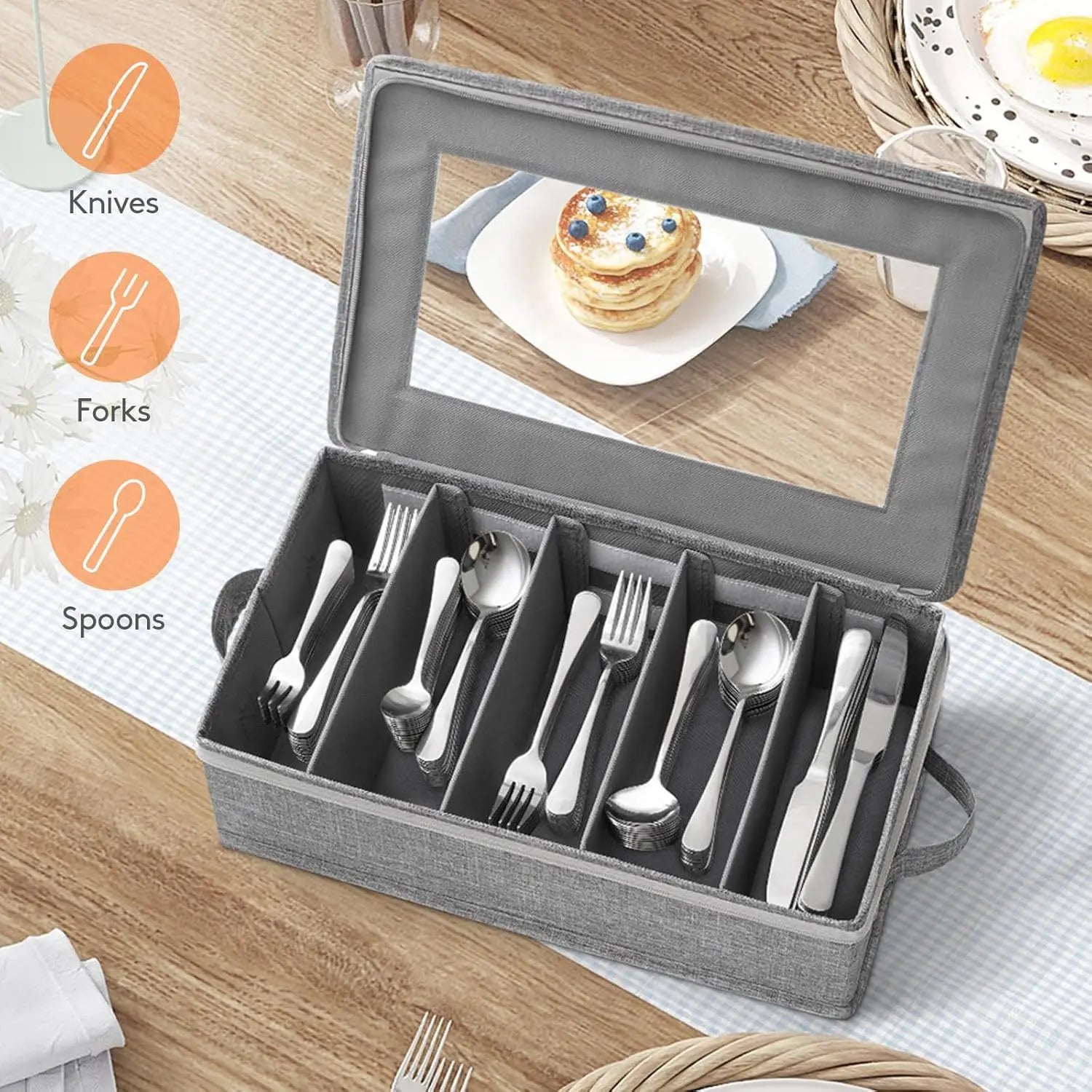 5-Compartment Flatware Organizer with Zipper Lid | Cutlery Box