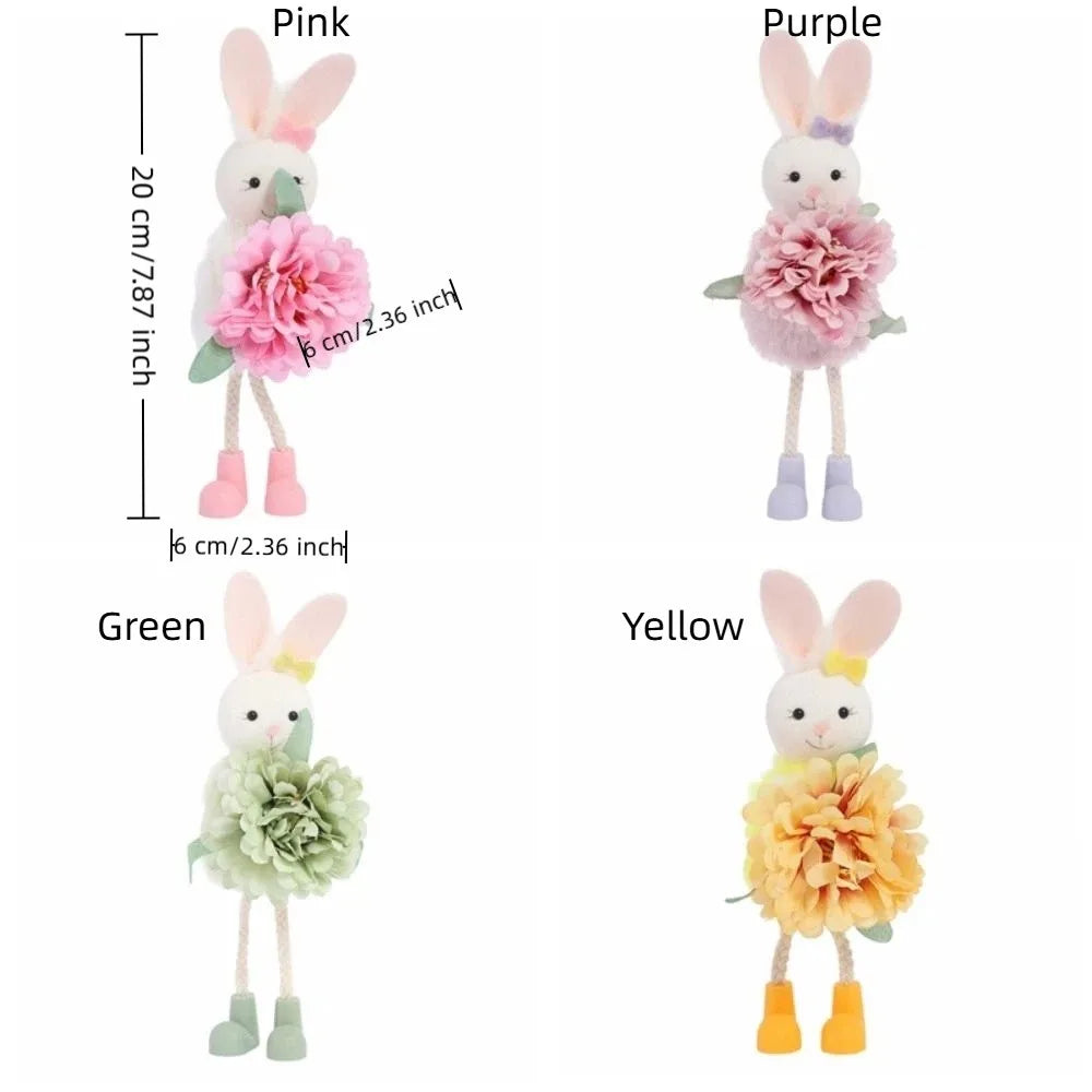 Cartoon Easter Bunny Figurine – Colorful Soft Long Legs Rabbit Decor