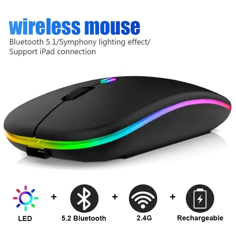 Wireless Mouse RGB Rechargeable Bluetooth Mice Wireless Computer Mause LED Backlit Ergonomic Gaming Mouse for Laptop PC 3600DPI Oasis Select