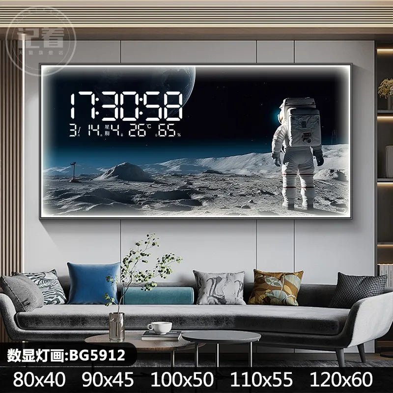 Starry Moon Perpetual Calendar Electronic Clock Guest Restaurant Decorative Painting Dynamic LED Lights Luminous Wall Clock Oasis Select BG5912 90cm x 45cm