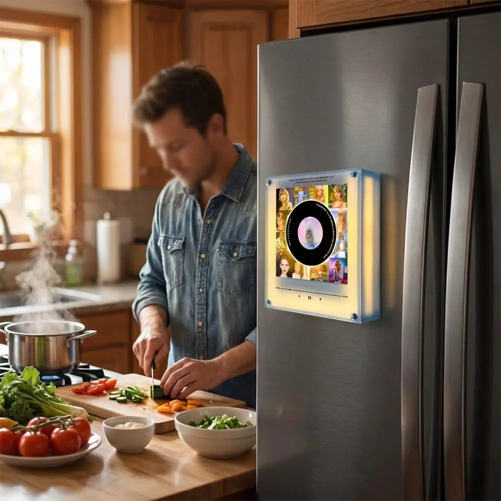 NFC Sensing Song Player With Acrylic Built-in Speaker Rotating Disc Night Light Automatic Singing Refrigerator Magnetic Sticker Oasis Select