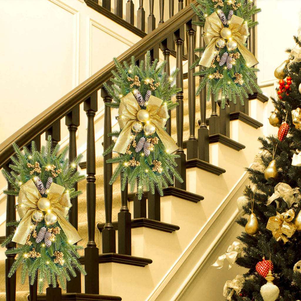 Christmas Wreath Bow Upside-down Tree Wreath Staircase Corridor Christmas Decoration Props Oasis Select
