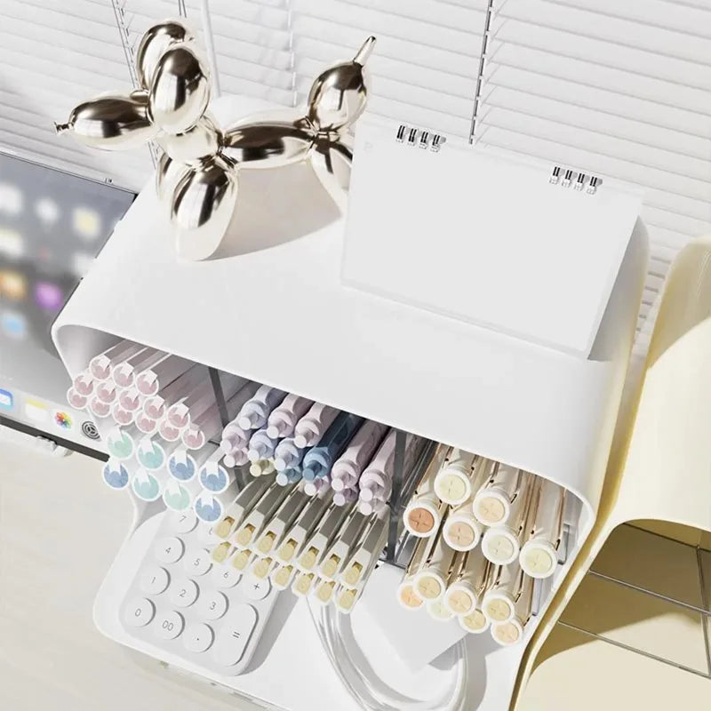 Desktop Storage Box with Acrylic Feel Student Makeup Storage Rack Drawer Style Miscellaneous Items Slanted Insertion Pen Holder Oasis Select