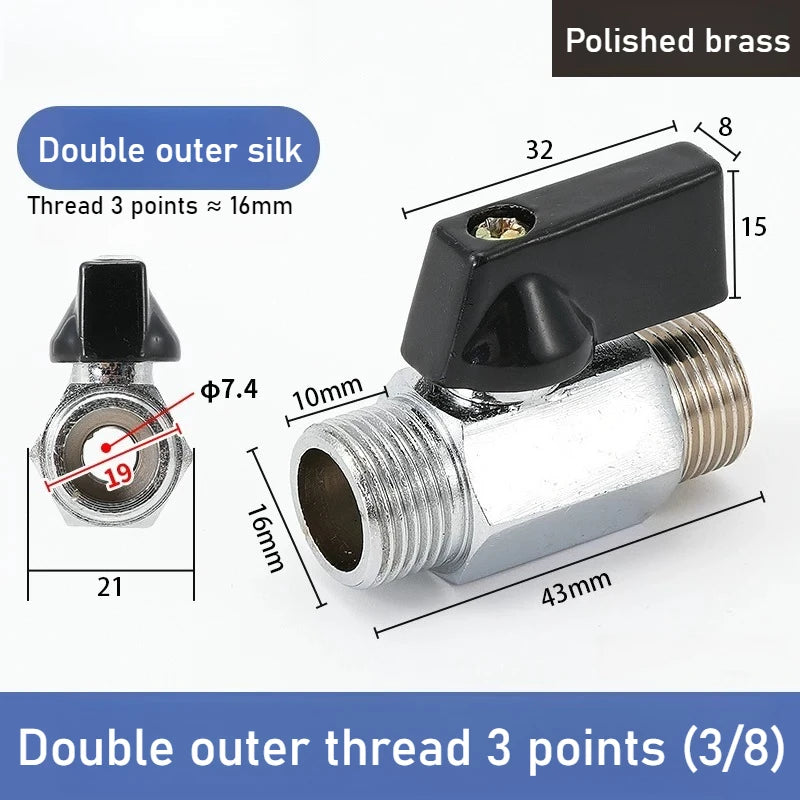 Mini Polished Copper Ball Valve PT1/8, 1/4, 3/8, 1/2 Switch Water Pipe, Gas and Electrical Dual Inside and Outside Oasis Select DN10 Double outside Polishing style