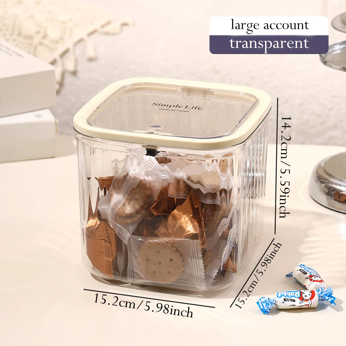 1pc transparent tape cover press type candy storage box stackable plastic snack organizer can home desktop storage box Oasis Select large size