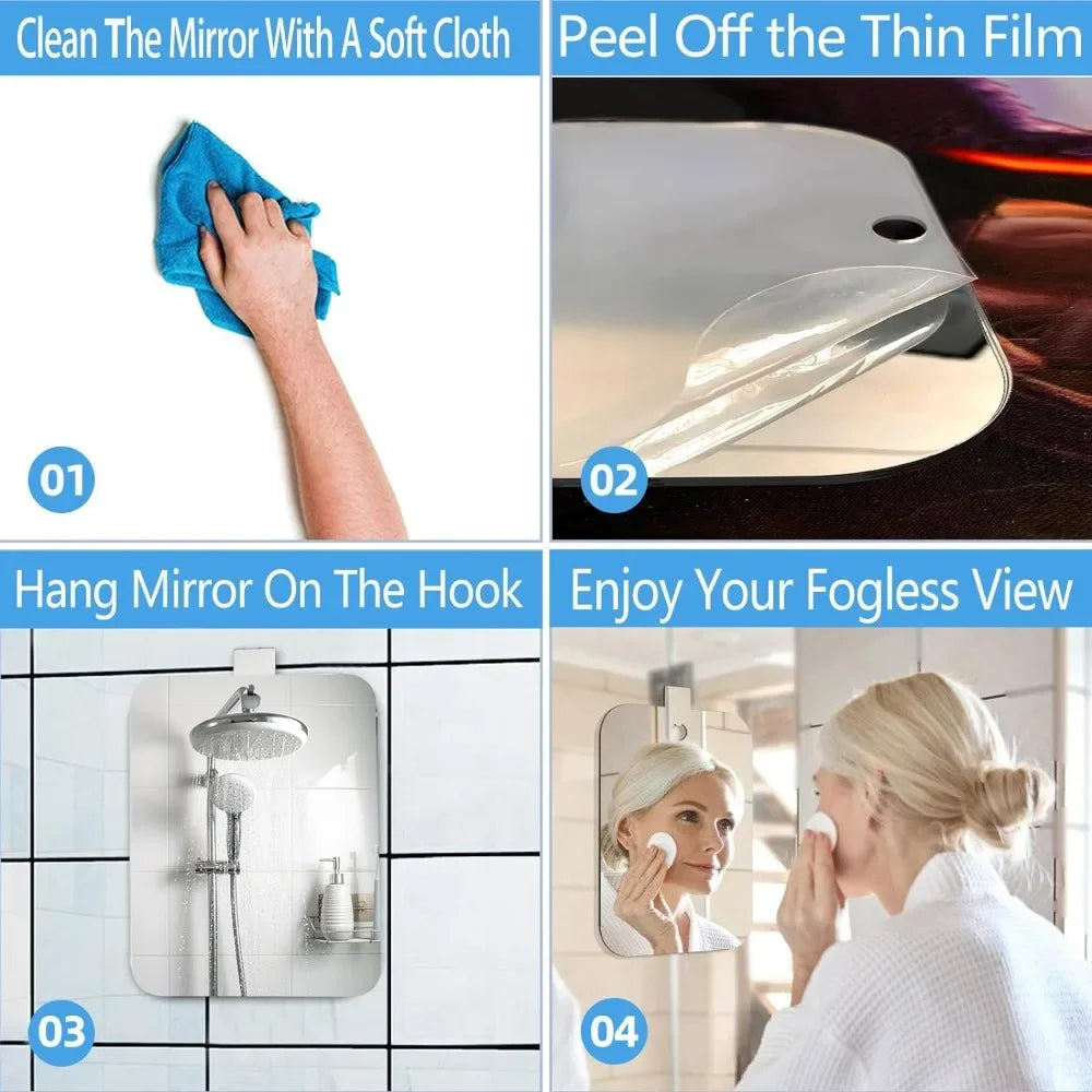 Bathroom Anti Fog Mirror Fogless Acrylic Shower Mirror with Wall Hook Portable Vanity Mirror for Men Shaving Women Makeup Travel Oasis Select