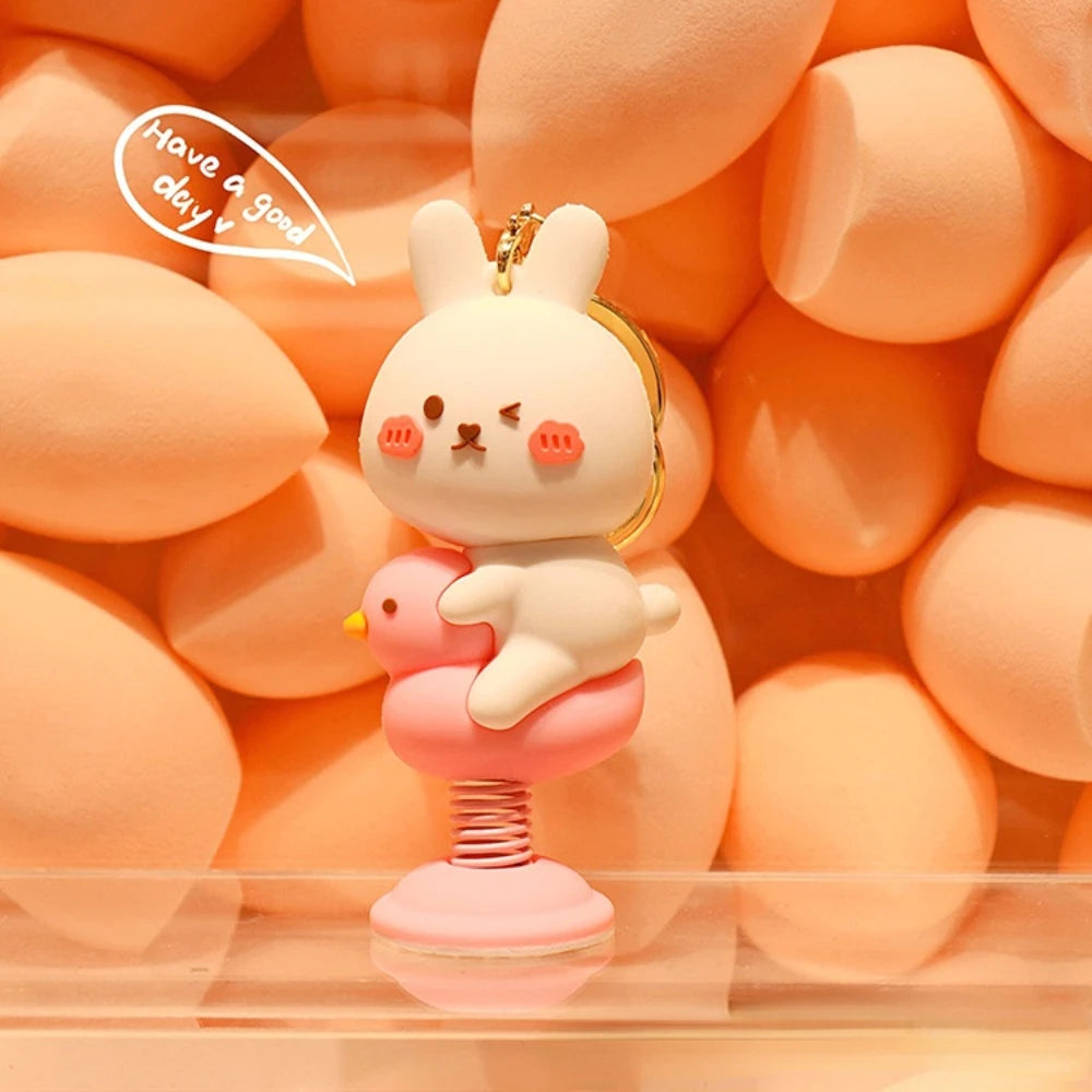 Car Panel Dashboard Decoration Cartoon Animal Shaking Head Spring Toys PVC Car Ornament Doll Auto Interior Accessories Gift Oasis Select White Rabbit