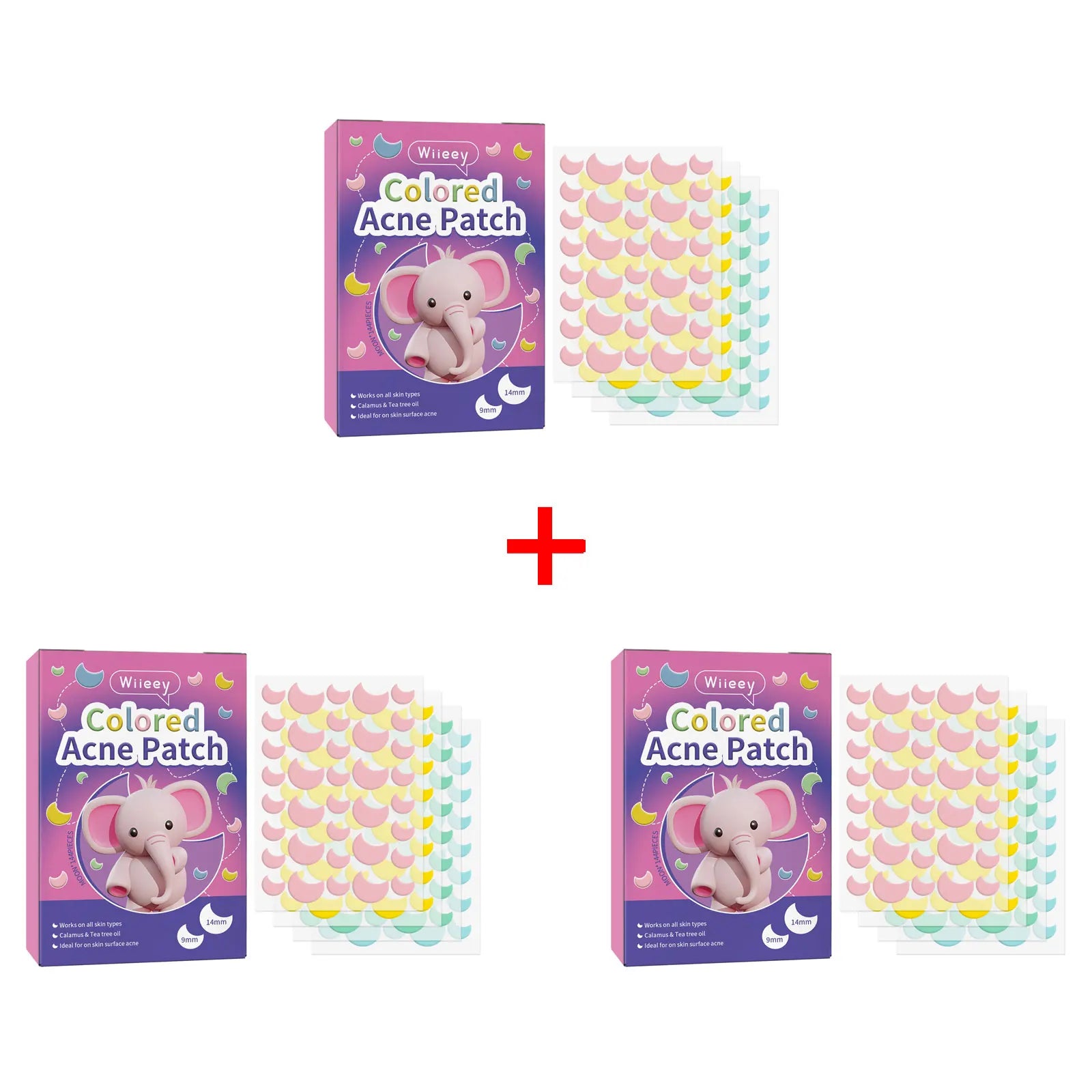 Wiieey Star Acne Patches – Colorful Pimple Stickers 144–288pc Acne Pimple Patch Oasis Select Moon 144pcs x 3