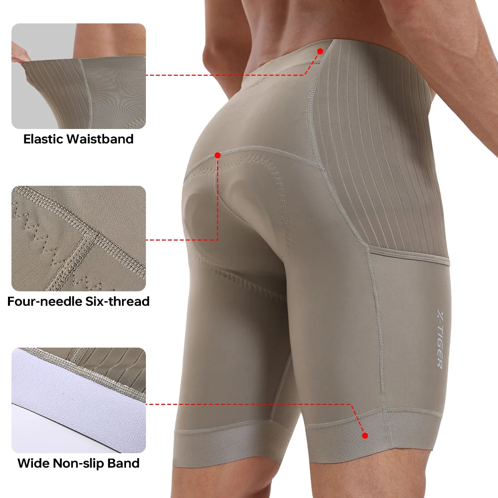 X-TIGER Men's Cycling Shorts Breathable Slim Fit Road Bike Shorts Shock Absorption Sponge Pad Summer Long Distance Riding Shorts Oasis Select
