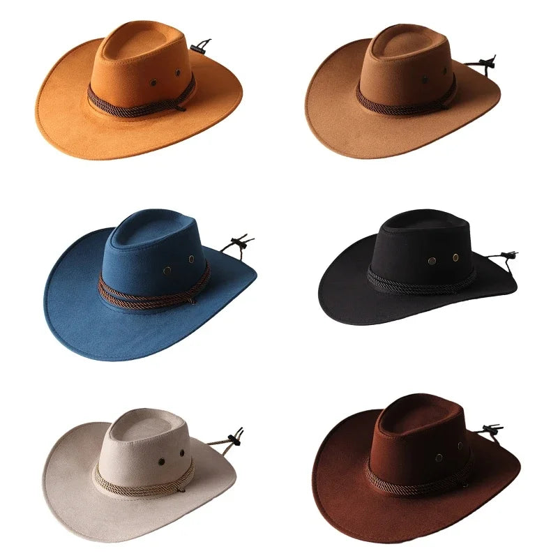 Western Cowboy Hat Vintage Wide Brim, Sun Protection Outdoor Hat for Riding Camping Hiking, Solid Color Jazz Basin Hat Oasis Select