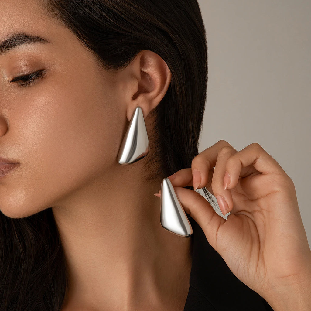 Ingemark Vintage Punk Smooth Metal Stud Earrings Women 2024 Trend Goth Geometric Piercing Earrings Ear Jewelry Accessories Gift Oasis Select Silver Color